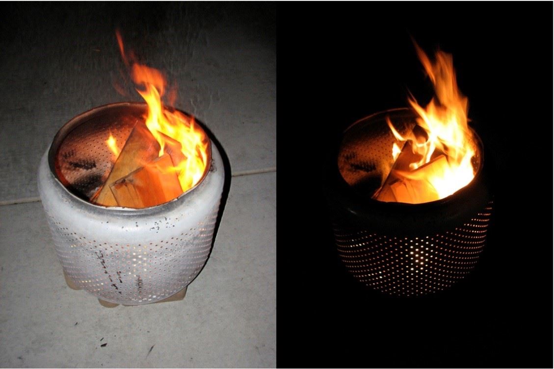 upcycled washing machine drum fire pit