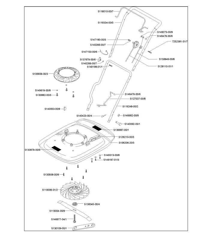 Flymo XL500 (963850359) Lawnmower PRODUCT COMPLETE Spare Parts Diagram