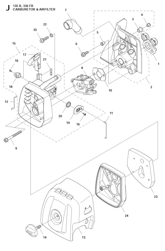 Husqvarna 135 R Trimmer CARBURETOR & AIR FILTER Spare Parts Diagram