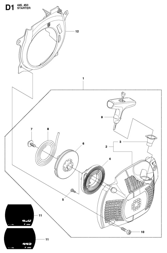 Husqvarna 450 E (2010-09) Chainsaw STARTER Spare Parts Diagram