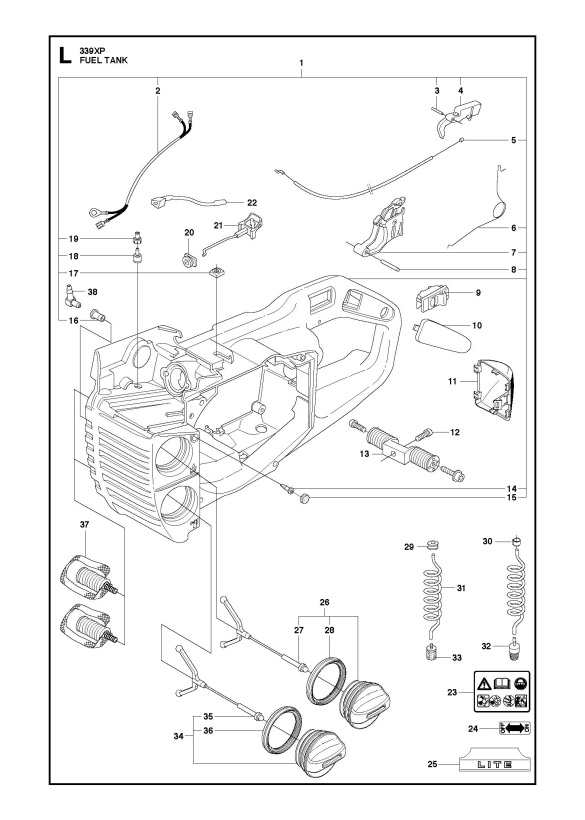 Husqvarna 339 XP (2010-02) Chainsaw FUEL TANK Spare Parts Diagram