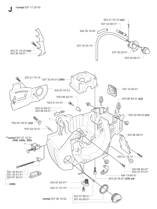 Husqvarna 340 (200701) Chainsaw CRANKCASE Spare Parts Diagram