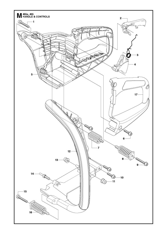 Husqvarna 455 RANCHER Chainsaw HANDLE & CONTROLS Spare Parts Diagram