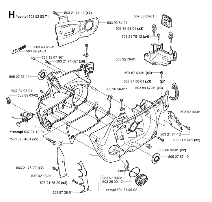 Husqvarna 359 (200110) Chainsaw CRANKCASE Spare Parts Diagram
