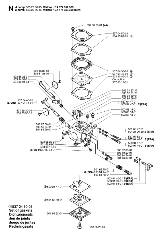 Husqvarna 357 XP (200101) Chainsaw CARBURETOR DETAILS Spare Parts Diagram