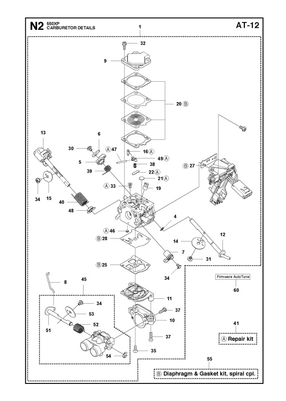 Husqvarna 550 XP/XPG Chainsaw CARBURETOR DETAILS Spare Parts Diagram