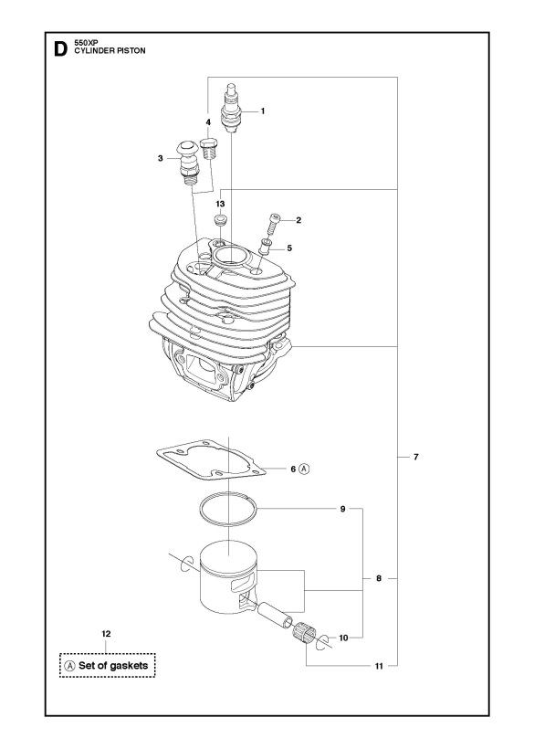 Husqvarna 550 XP/XPG Chainsaw CYLINDER PISTON Spare Parts Diagram