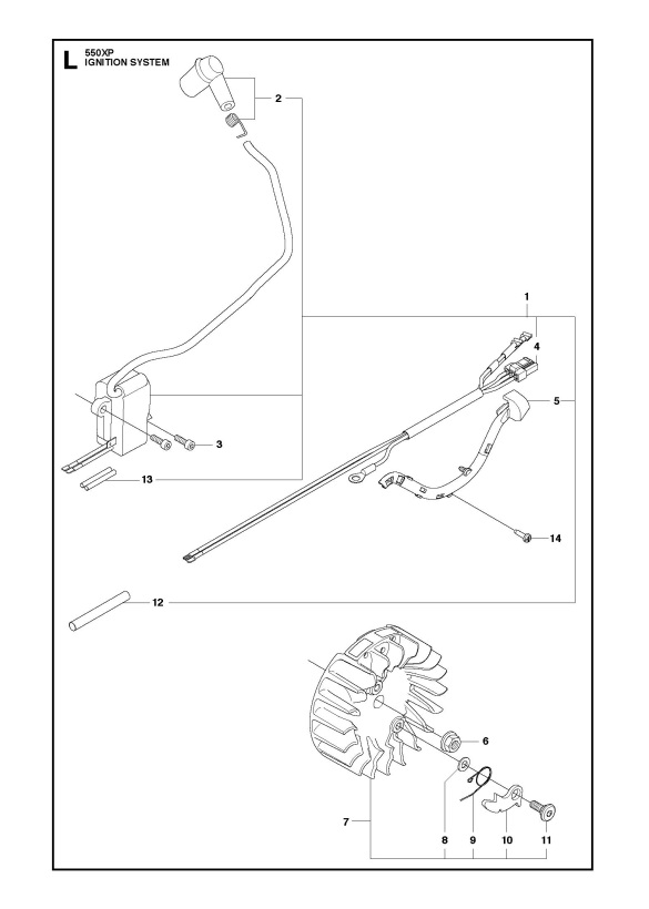 Husqvarna 550 XP/XPG Chainsaw IGNITION SYSTEM Spare Parts Diagram