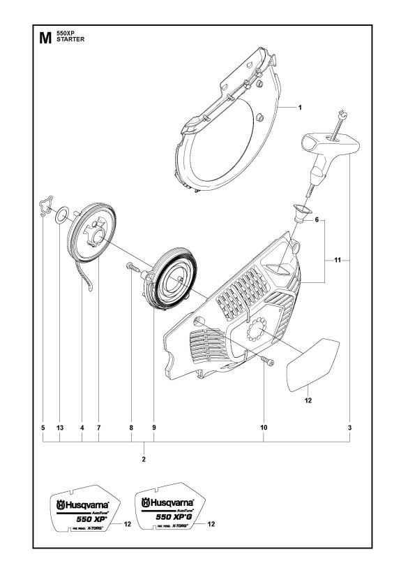 Husqvarna 550 XP/XPG Chainsaw STARTER Spare Parts Diagram