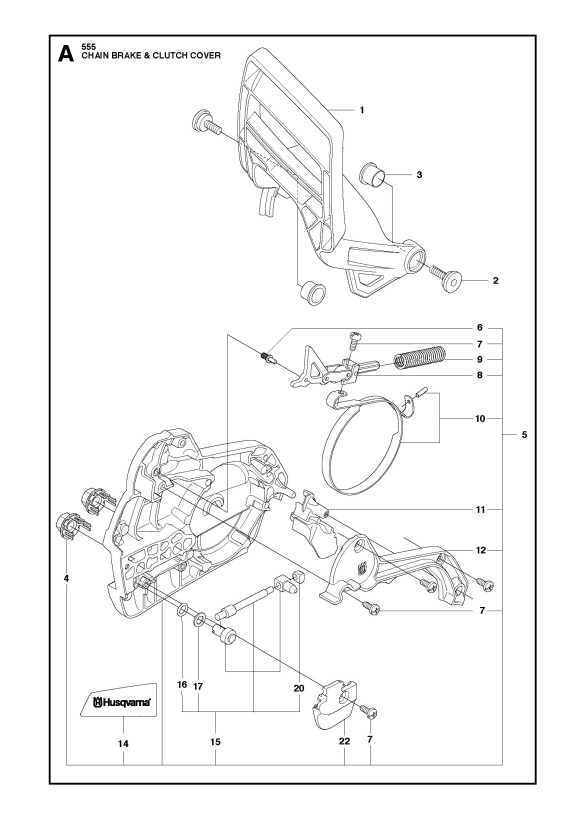 Husqvarna 555 Chainsaw CHAIN BRAKE & CLUTCH COVER Spare Parts Diagram
