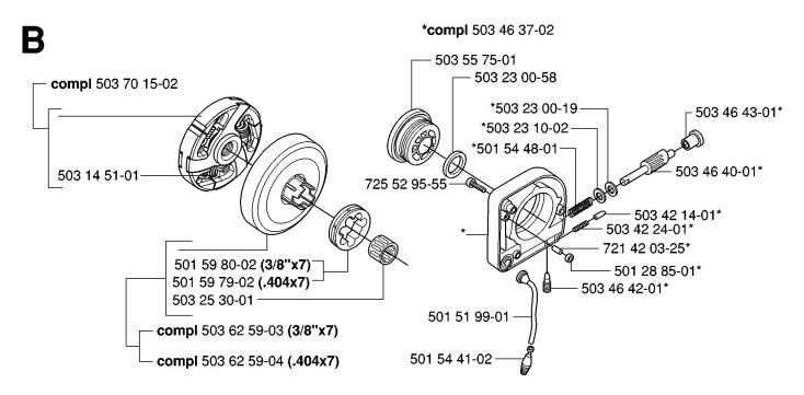 Husqvarna 395 XP (2007-01) Chainsaw CLUTCH & OIL PUMP Spare Parts Diagram