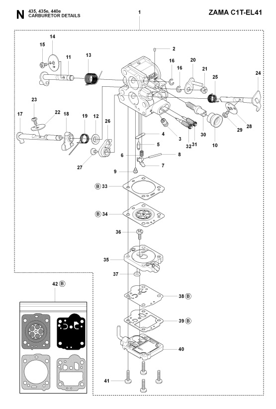 Husqvarna 435 (2009-02) Chainsaw CARBURETOR DETAILS Spare Parts Diagram