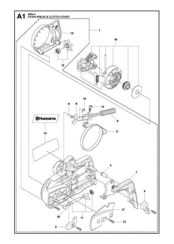 Husqvarna 435 II Chainsaw CHAIN BRAKE & CLUTCH COVER Spare Parts Diagram
