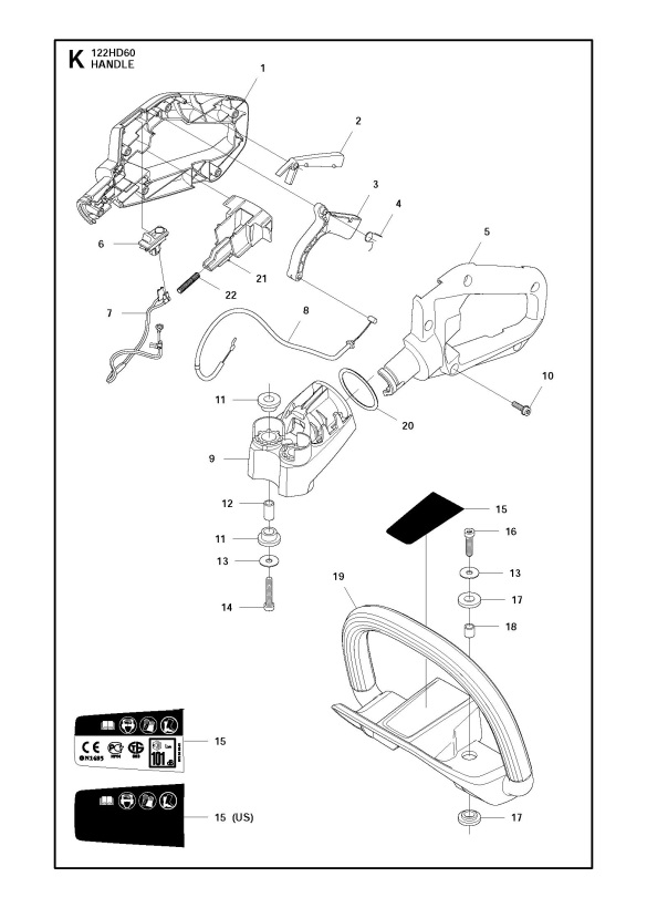 Husqvarna 122 HD60 Hedge Trimmer HANDLE Spare Parts Diagram