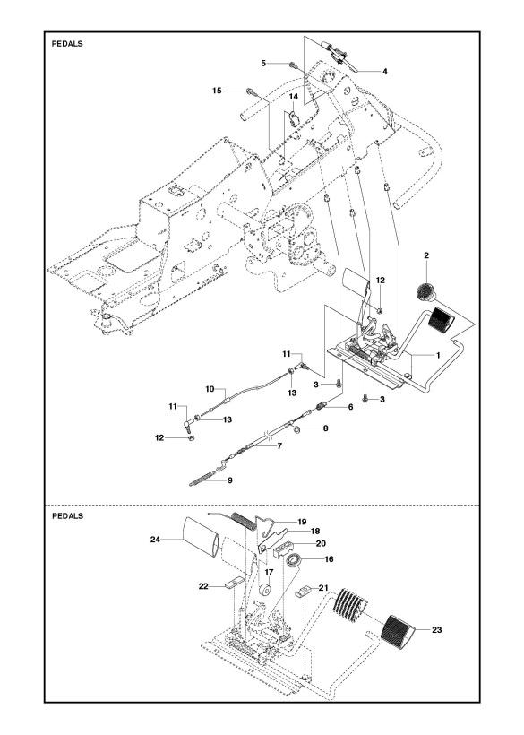 Husqvarna R213 C (967291001) Ride On Mower PEDALS Spare Parts Diagram