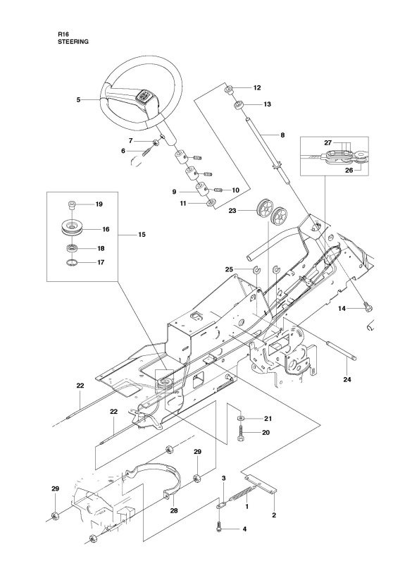 Husqvarna RIDER 16 (965161601) Ride On Mower STEERING Spare Parts Diagram