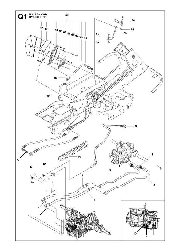 Husqvarna R422 Ts AWD (966632501) Ride On Mower HYDRAULICS Spare Parts