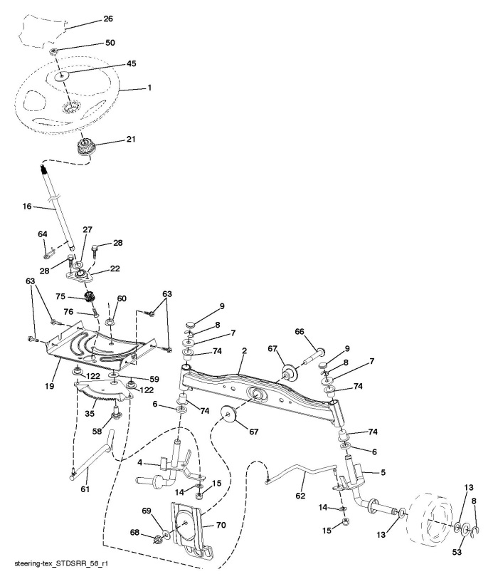 Husqvarna TC 142 (96051012500) Ride On Mower STEERING Spare Parts Diagram