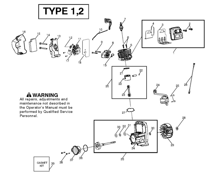 McCulloch M325 (952715712) Garden Blower ENGINE Spare Parts Diagram