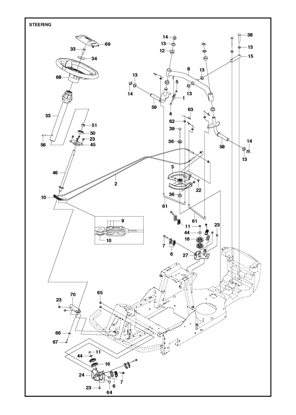 McCulloch M10597F (967207001) Ride On Mower STEERING Spare Parts Diagram