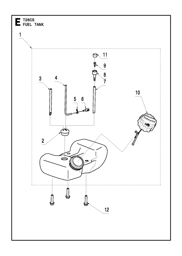 McCulloch T26 CS (967207701) Trimmer FUEL TANK Spare Parts Diagram