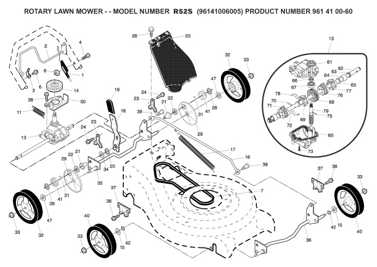 Husqvarna R52 S (961410060) Lawnmower PRODUCT COMPLETE Spare Parts Diagram