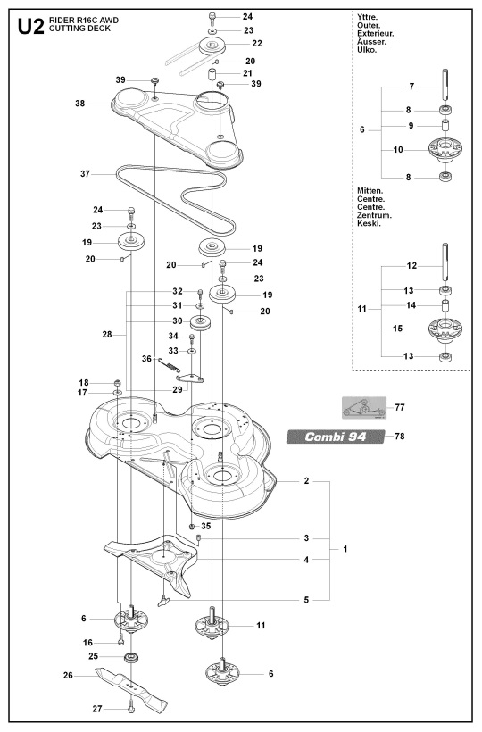Husqvarna RIDER 16 C AWD (966830301) Ride On Mower 94CM CUTTING DECK