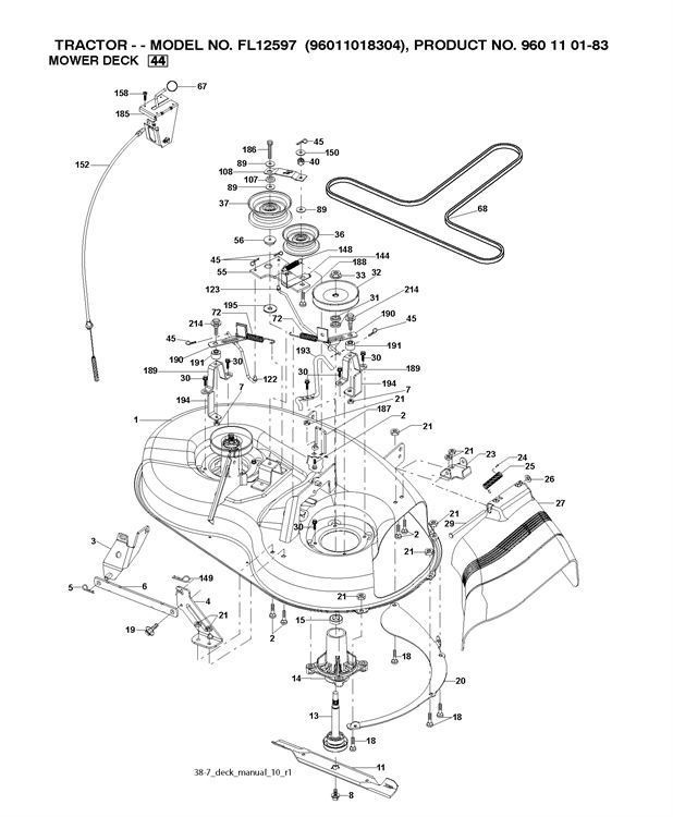 Flymo Fl12597 96011018304 Ride On Mower Mower Deck Cutting Deck Spare Parts Diagram 