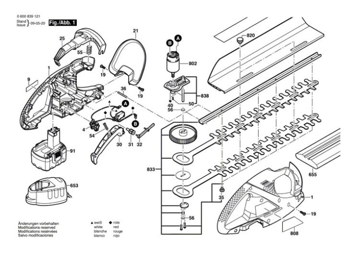 Bosch AHS 520 ACCU (0600839421) Hedge Trimmer Diagram 1 Spare Parts Diagram