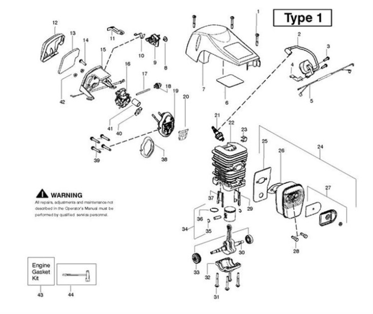McCulloch MAC 740, MAC 740 (952802183) Chainsaw ENGINE1 Spare Parts Diagram
