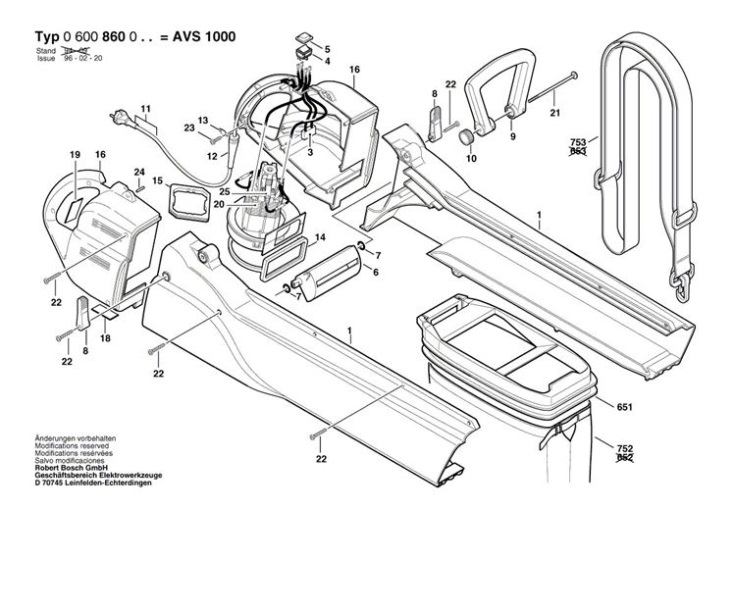 Bosch AVS 1000 (0600860042) Garden Vacuum Diagram 1 Spare Parts Diagram